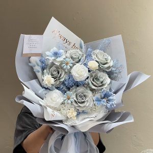 Frozen Elegance Silver & Blue Rose Bouquet