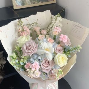 Vintage Romance Dusty Pink & Blue Floral Bouquet