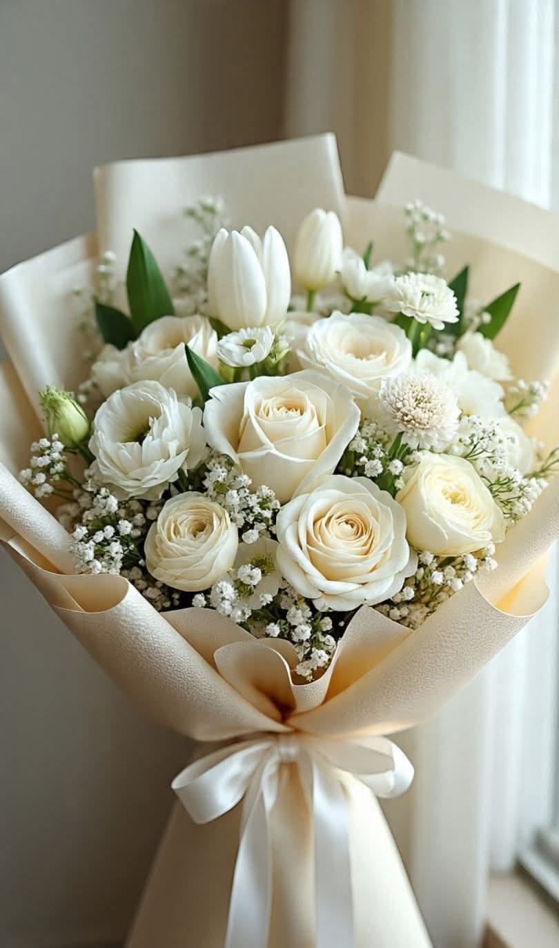 Creamy Elegance White Rose & Tulip Bouquet