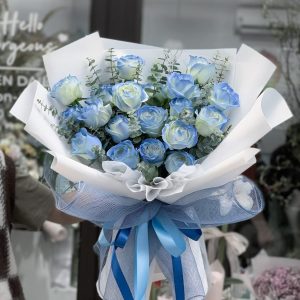 Ocean Breeze Blue & White Rose Bouquet