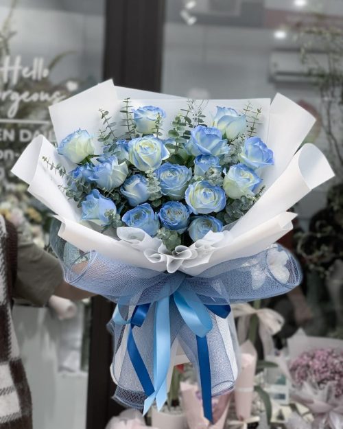 Ocean Breeze Blue & White Rose Bouquet