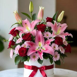 Premium Pink Lily & Red Rose Bloom Box - Sweet Love