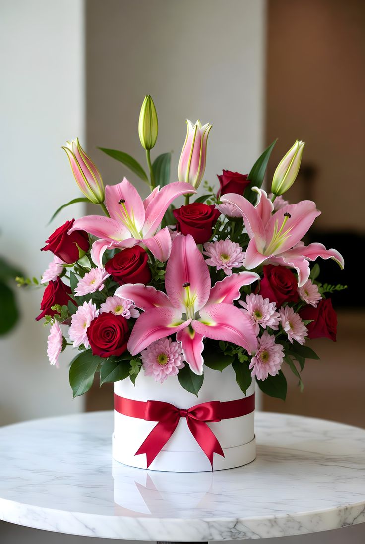 Premium Pink Lily & Red Rose Bloom Box - Sweet Love
