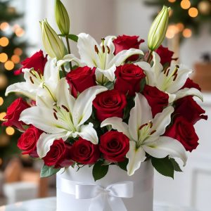 Elegance Bloom Box: Red Roses & Pink Lilies